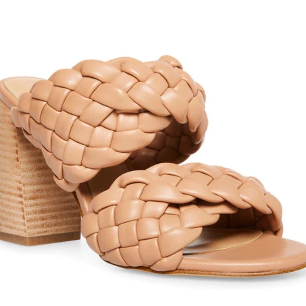 Steve Madden Tielo braided leather tan nude slip-on heels Sz 7.5